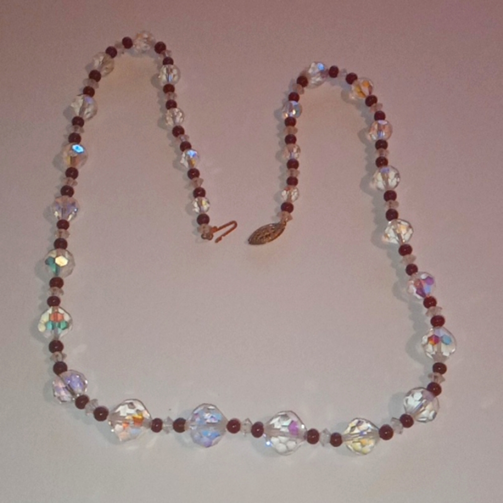 Beautiful  Czech Aurora Borealis and Red Crystal Ne klace